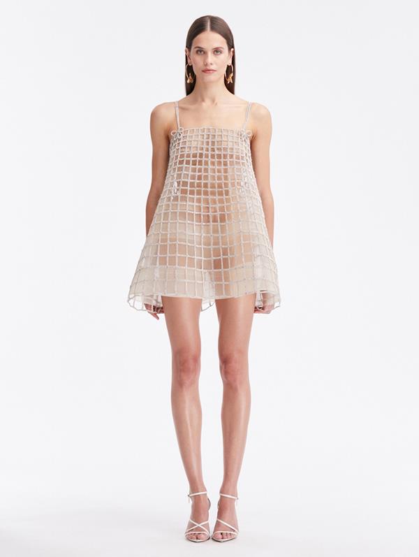 Crystal Grid Trapeze Dress