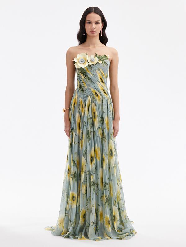 Poppy Threadwork Chiffon Gown