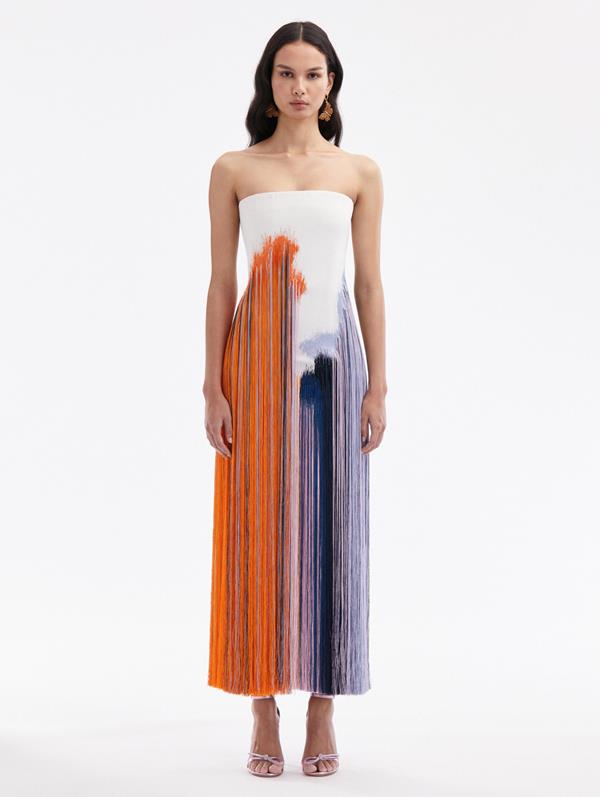 Abstract Brushstroke Fringe Cocktail Dress