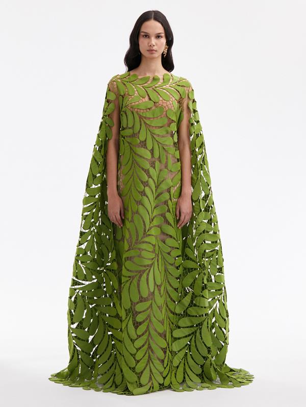 Fern Embroidered Faille Caftan