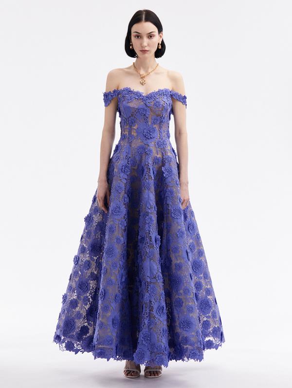 Off Shoulder Floral Guipure Gown