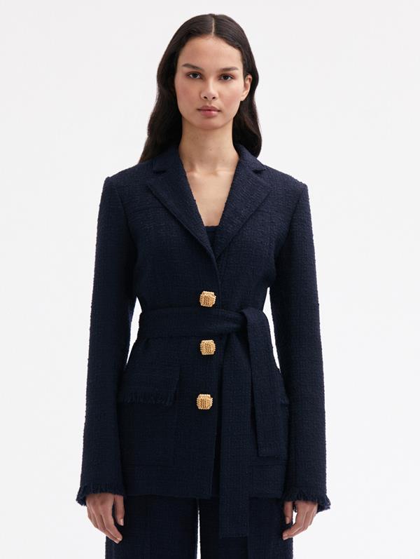 Self-Sash Tweed Jacket