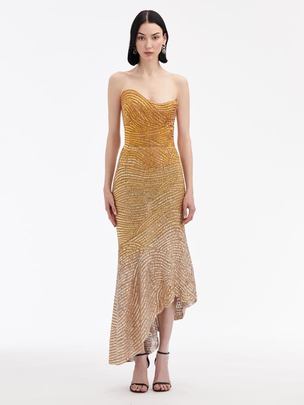 Ombré Crystal Embroidered Cocktail Dress