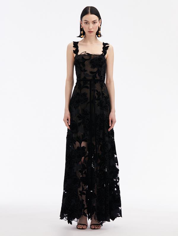 Peony Velvet Guipure Sleeveless Gown