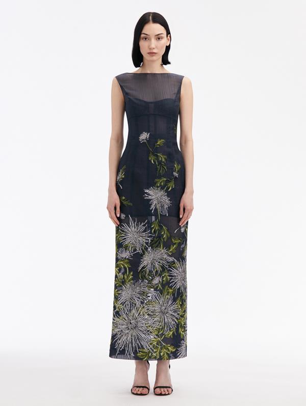 Chrysanthemum Fil Coupé Column Gown