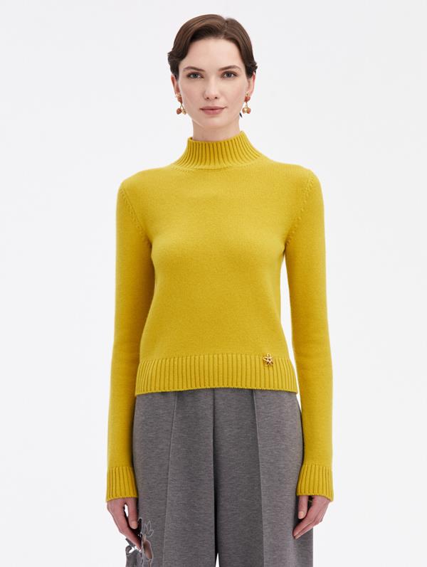 O Flower Mock Neck Cashmere Pullover