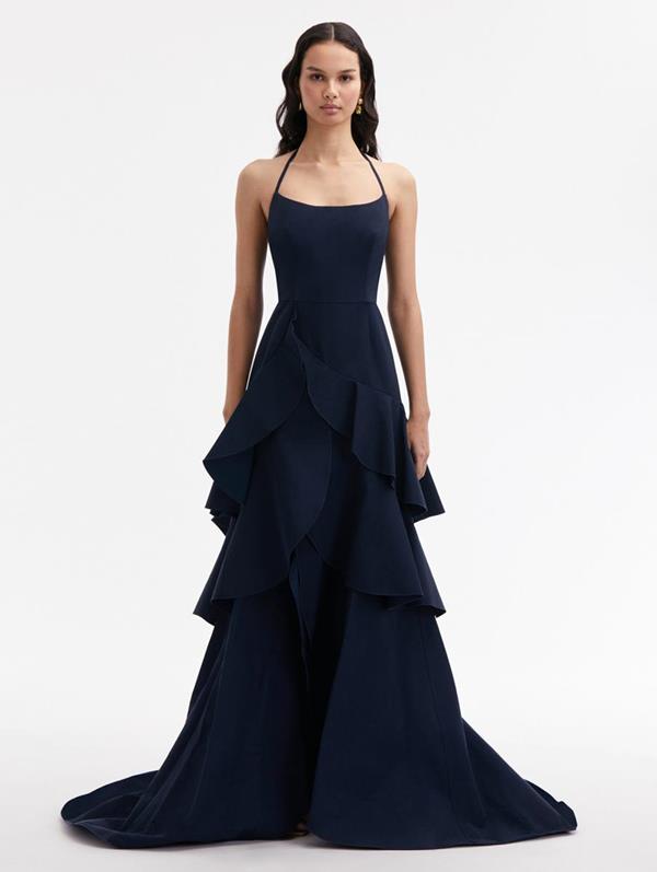 Ruffle Moire Faille Gown