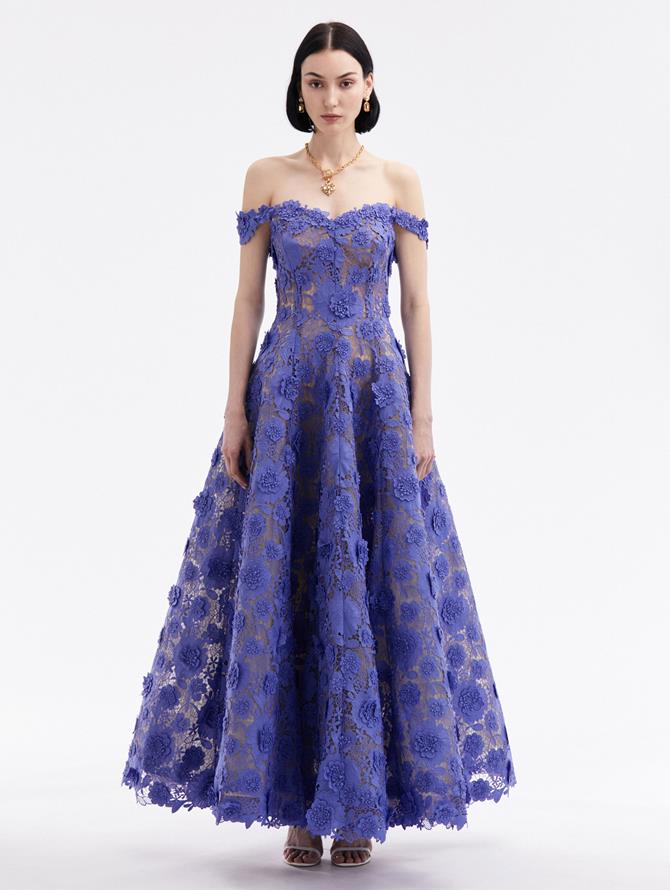 Off Shoulder Floral Guipure Gown