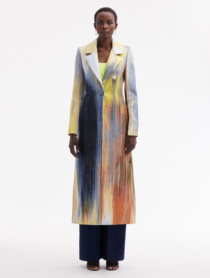 Abstract Brushstroke Jacquard Coat