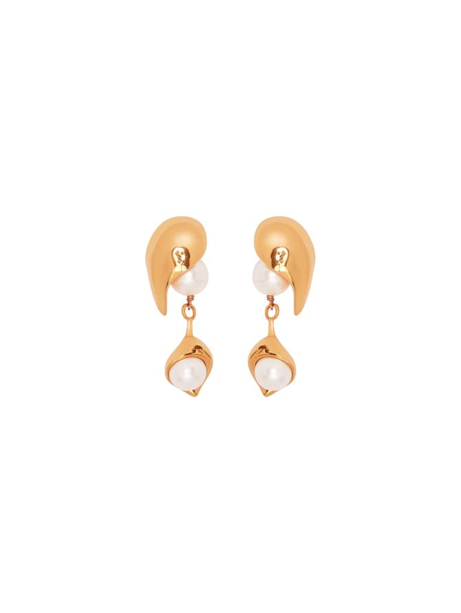 Abstract Leaf Pearl Drop Earrings