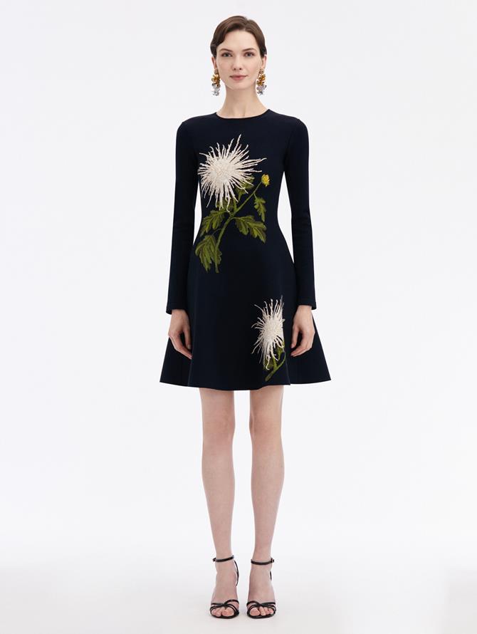 Chrysanthemum Jacquard Long Sleeve Dress