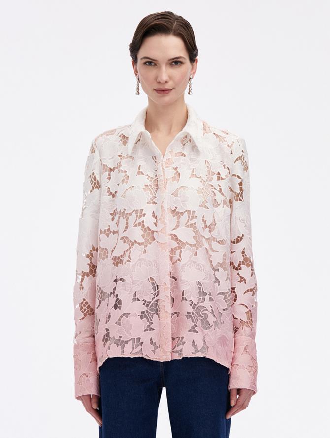 Ombré Peony Guipure Blouse