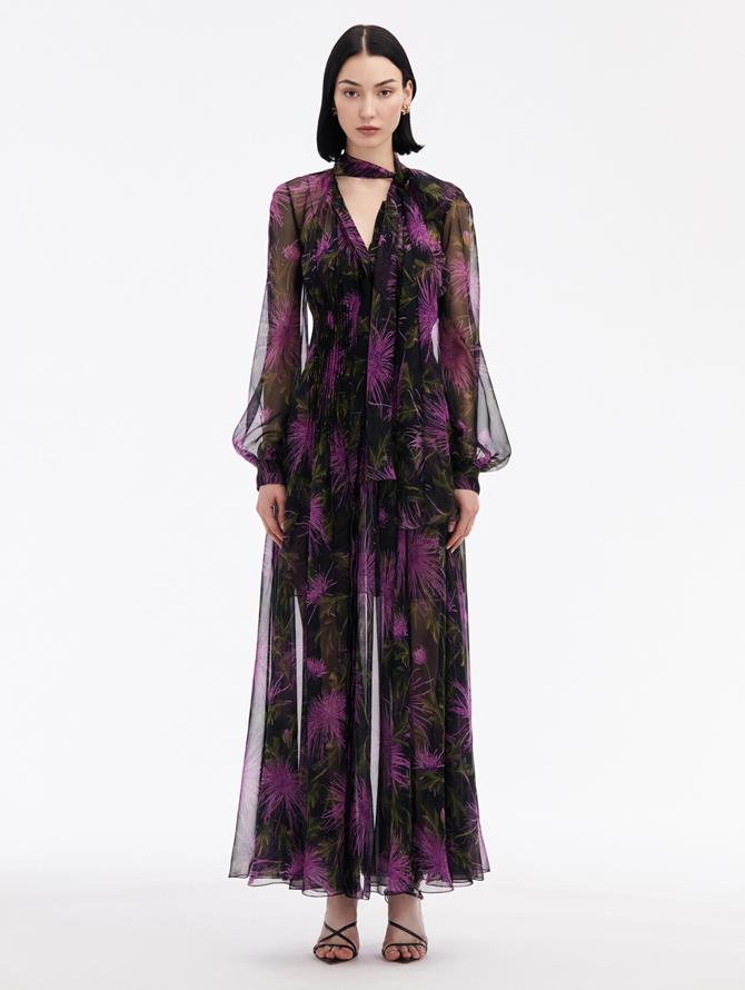 Chrysanthemum Chiffon Maxi Dress