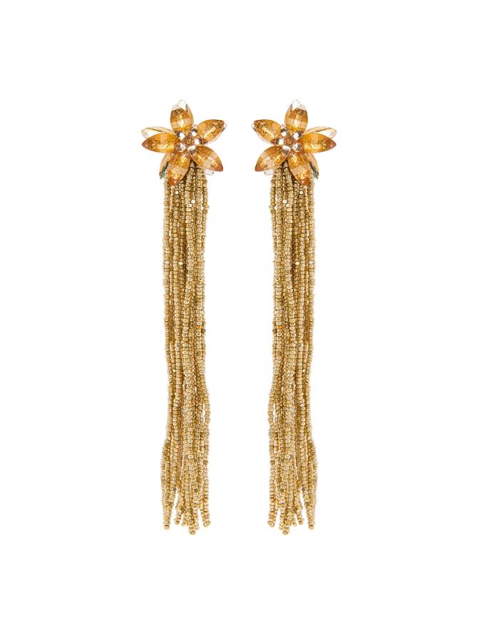 Crystal Flower Tassel Earrings