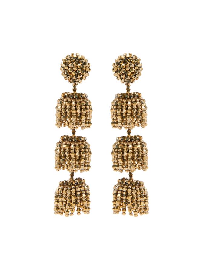 Beaded Triple Layer Clip-On Earrings