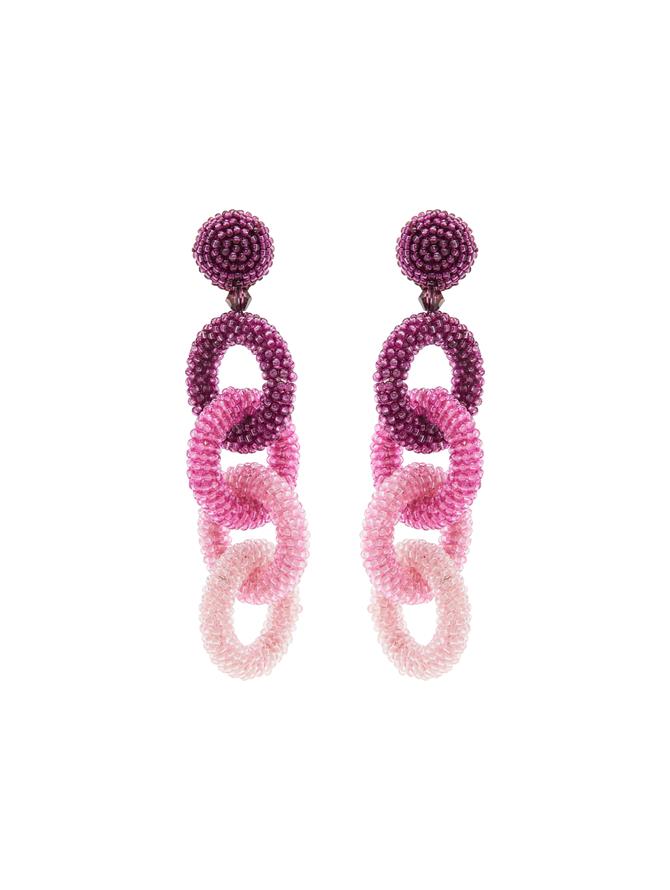 Beaded Chain-Link Clip-On Earrings